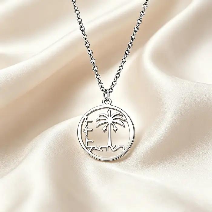 Collier pendentif pièce de monnaie vintage palmier pour femmes et hommes