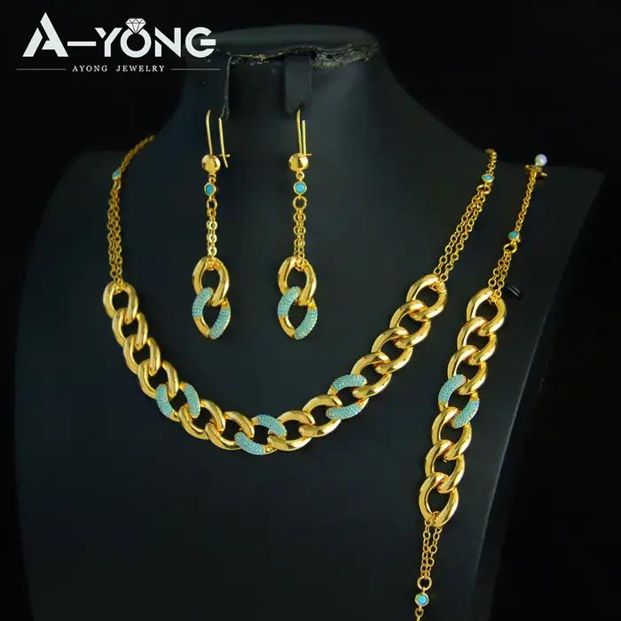 Ensemble de bijoux couleur or italien plaqué or 21 carats