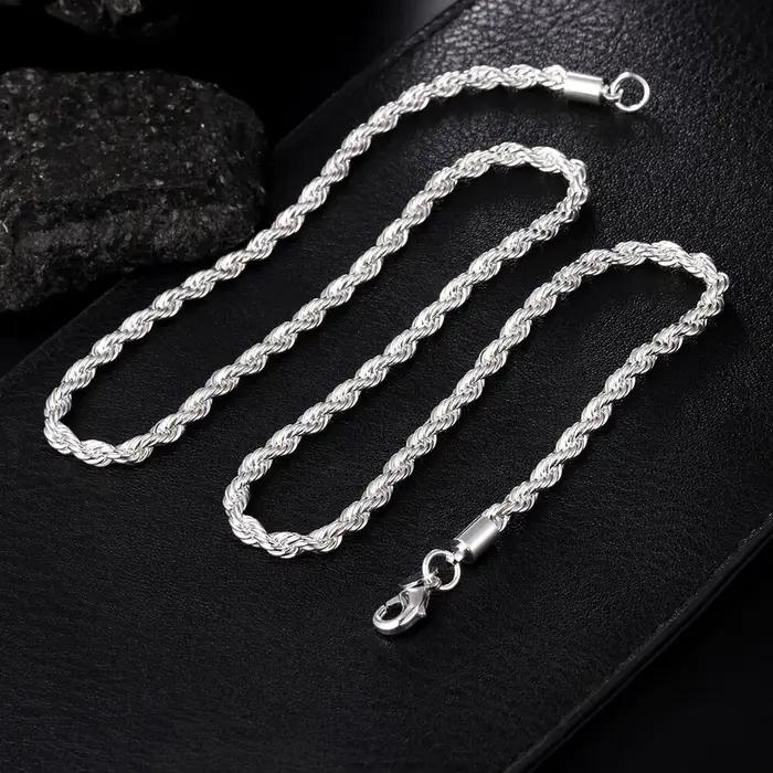 Couleur argent 4mm chaîne mâle corde torsadée collier Bracelets mode femmes hommes