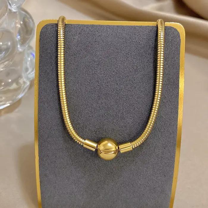 Collier ras-du-cou simple en acier inoxydable, couleur or et argent, avec chaîne maille serpent et f