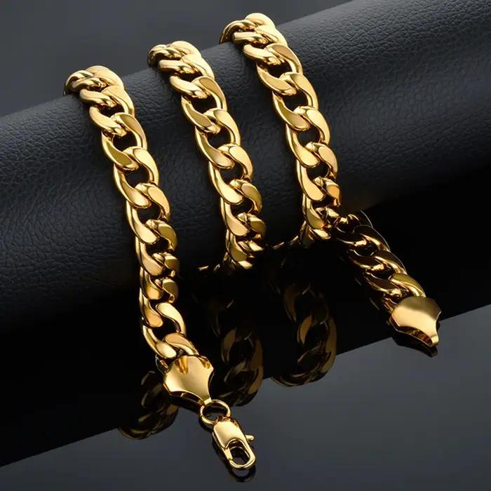 Collier cubain pour hommes, chaîne dorée et argentée, en acier inoxydable, style Hip Hop, bijoux à l
