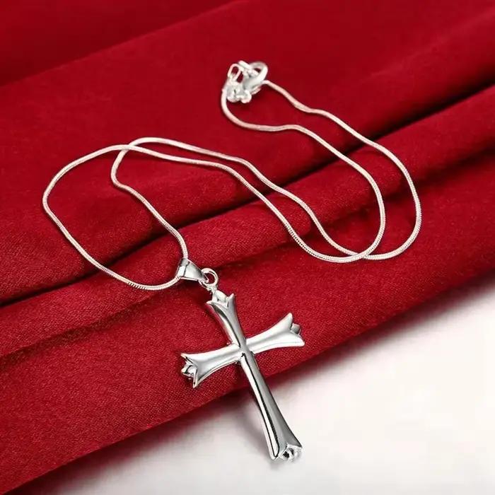 Collier en argent avec pendentif croix pour hommes et femmes, bijoux de mariage, colliers de la prés