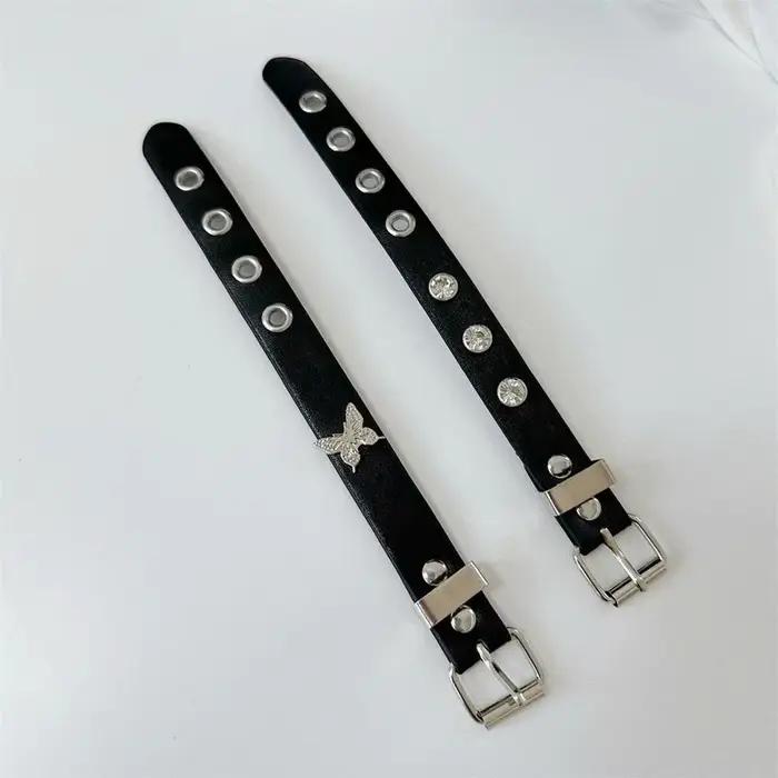 Bracelet noir punk cool pour femmes et hommes, bracelet vintage gothique réglable en PU, bijoux tendance, hip hop, rock, accessoires de danse Kpop