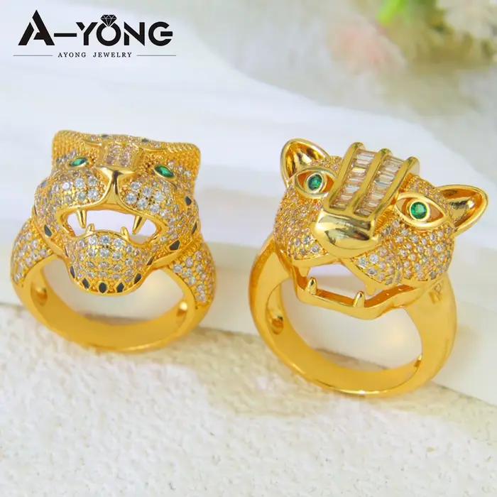 Bague de cocktail léopard en plaqué or 24 carats style punk italien pour femmes occasions spéciales et parties