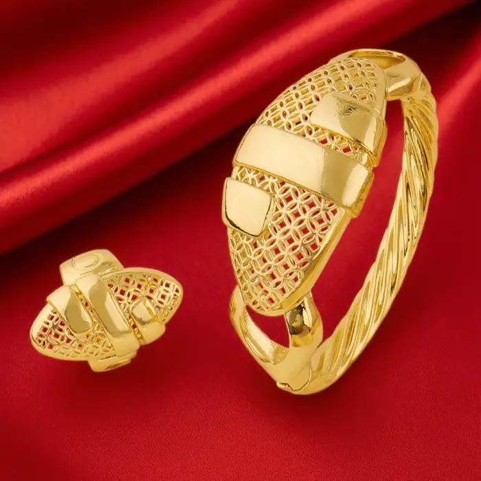 Bracelets et bagues arabes couleur or de Dubaï, plaqués or 18 carats, bijoux au design unique et tendance pour femmes, cadeau de mariage