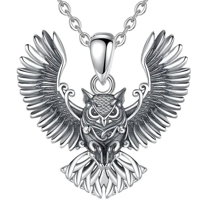 Collier pendentif hibou en argent sterling 925 style vintage hip hop pour femme et homme avec finition oxydée et coffret cadeau
