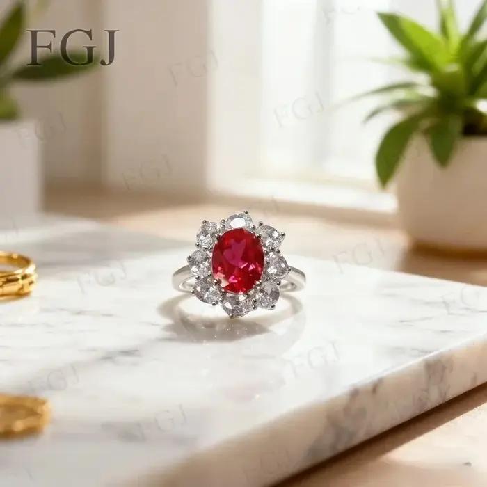 Bague en argent sterling 925 avec rubis de laboratoire