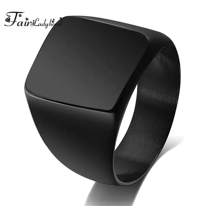 FairLadyHood-Bague punk pour homme, carré, grande largeur, chevalière, mode masculine, bague noire,