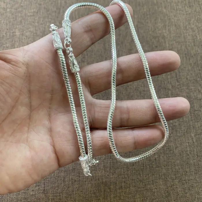 Collier ras du cou en cuivre blanc, chaîne serpent, fermoir sculpté rétro, bijou à maillons fins pou