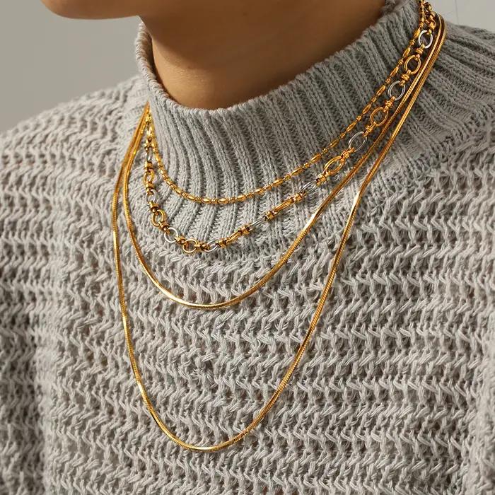 Colliers superposés en acier inoxydable plaqué or pour femmes minimalistes et bohémiennes, délicats et adaptés aux soirées et mariages