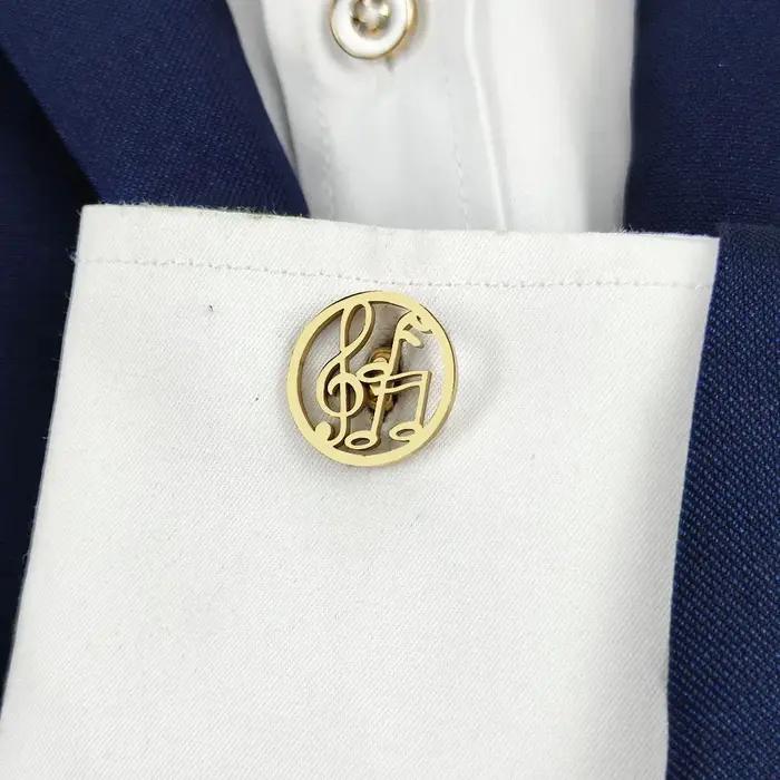 Boutons de manchette en acier inoxydable plaqué or 18 carats design rond note et clé triple élégants pour hommes occasions spéciales professionnels
