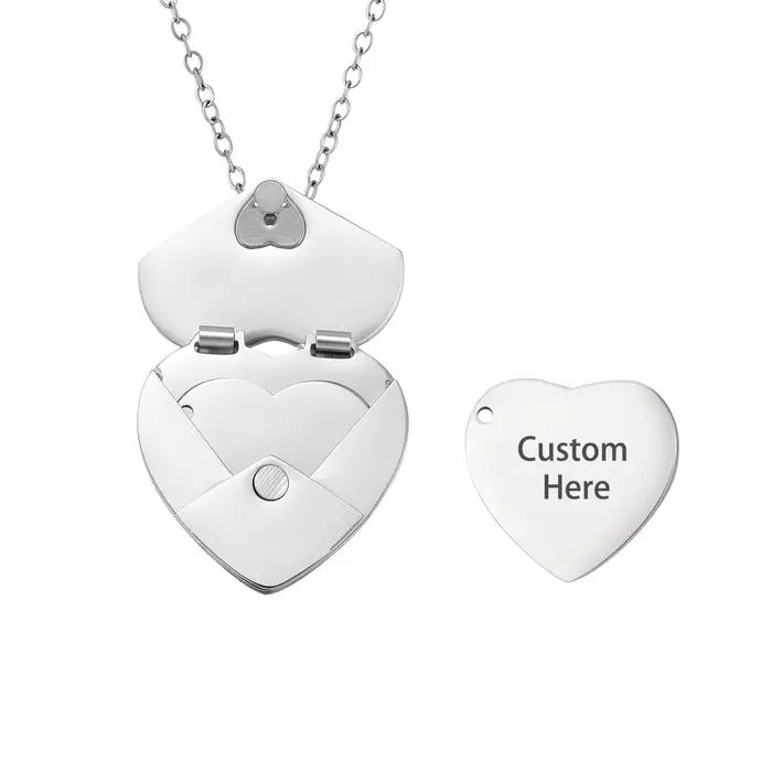 Collier personnalisé en forme de cœur, médaillon ouvrable avec message secret, acier inoxydable, gra