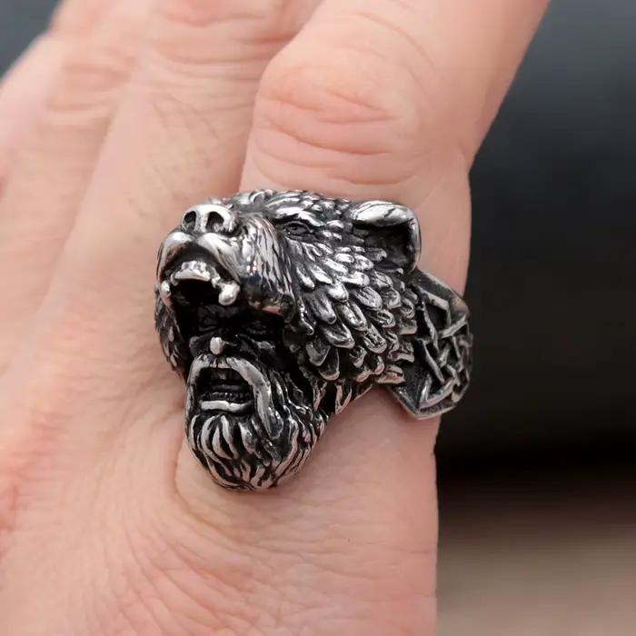 Bagues Viking rétro ours Kokor pour hommes