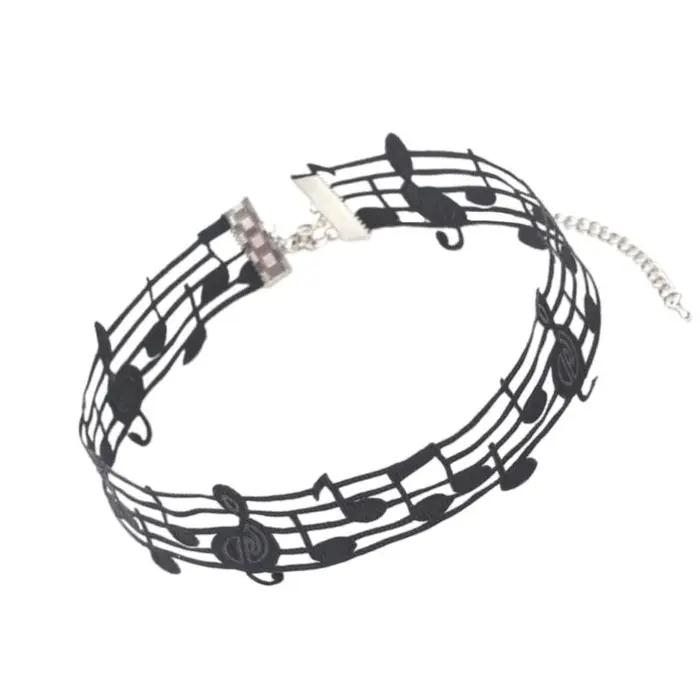 Collier à notes musicales en dentelle carrée pour homme et femme, style hiphop rock, bijou avant-garde pour parties et concerts