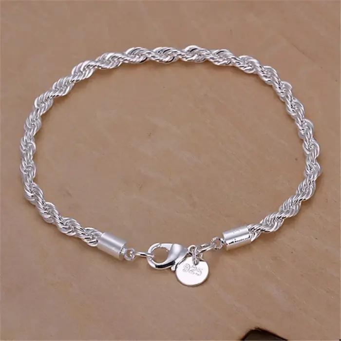 Couleur argent 4mm chaîne mâle corde torsadée collier Bracelets mode femmes hommes