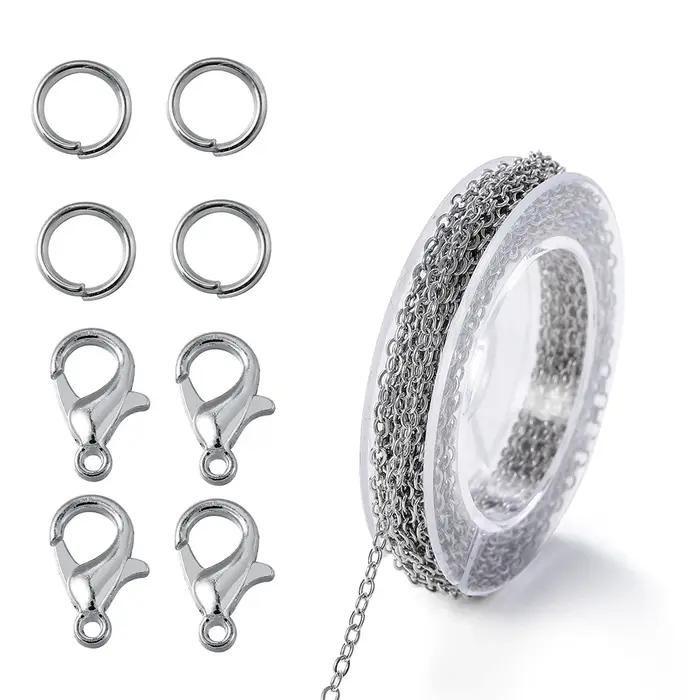 Chaîne à maillons en alliage de 3 mètres pour la fabrication de bijoux DIY avec anneaux de saut et fermoirs à homard pour colliers et bracelets à offrir pour occasions spéciales